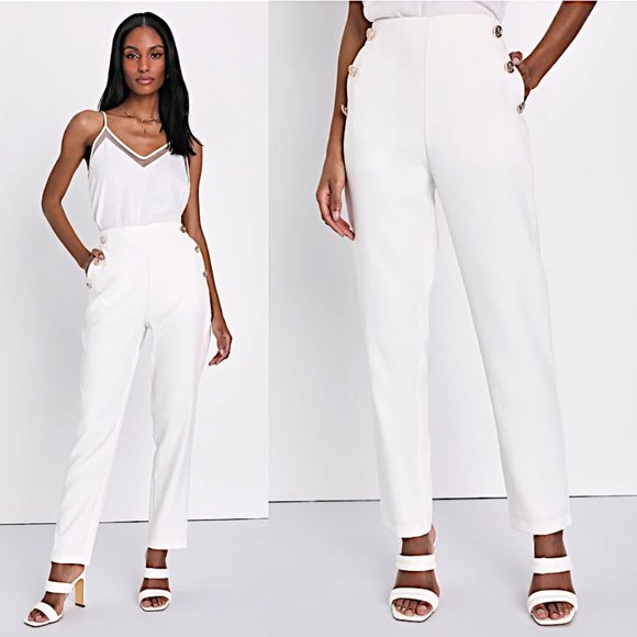 Lulus Pants - Lulus Composed Charm Slim Fit High-Waisted Ankle Trousers Pants w/Gold Buttons